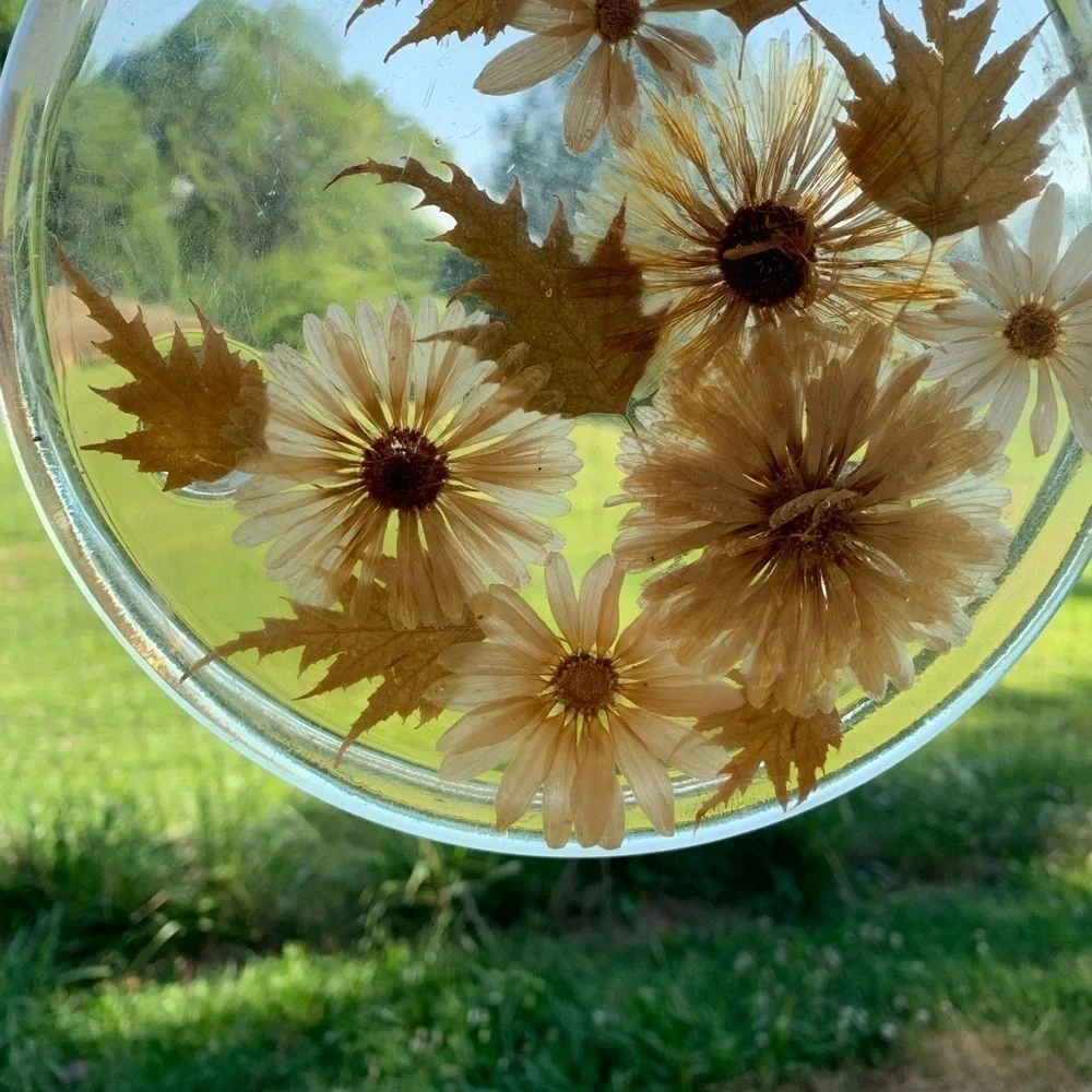 Vintage  Acrylic Lucite Dried Flowers Trivet Hot Pad